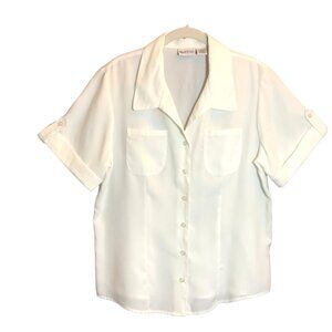 Apparenza Women's Short Sleeve Button Up Blouse in White - Size Large